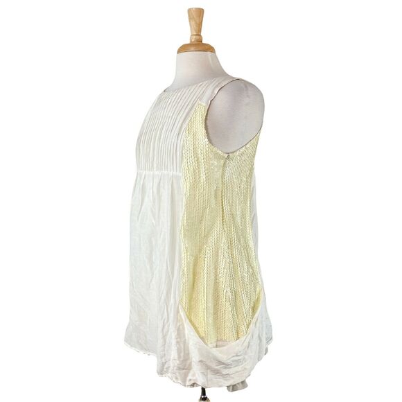 Alice +‎ Olivia Dress Medium Women's White Sequined Pleated Tunic Pocket Midil - Picture 5 of 8